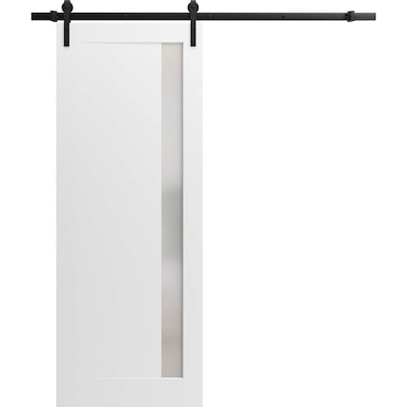 Sartodoors Sturdy Barn Door 24 x 80in, Painted White W/ Frosted Glass, 6.6FT Rail Hangers Heavy Hardware Set PLANUM0660BD-B-BEM-24